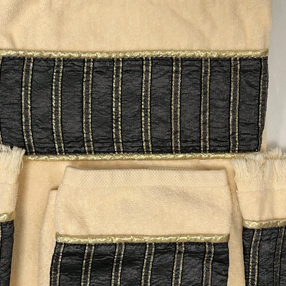 J. Abouchar towels set bath hand gold black fingertip vintage 80s New vintage